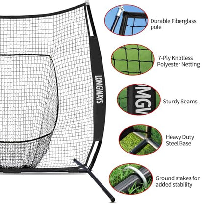 7x7ft/8x8ft Baseball Softball Net with Steel Frame for Batting, Hitting, Pitching, Portable Baseball Batting Net with Carry Bag, Great for All Levels - size: 7FT Black(Tee)