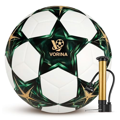 Soccer Ball Size 5 – Official Match & Training Ball, Waterproof Thermal Bonded PU Leather, Butyl Bladder, Kids Youth Adults, Indoor Outdoor, Includes Pump Needle & Mesh Bag