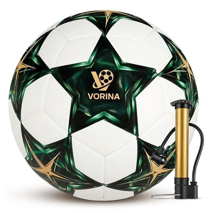 Soccer Ball Size 5 – Official Match & Training Ball, Waterproof Thermal Bonded PU Leather, Butyl Bladder, Kids Youth Adults, Indoor Outdoor, Includes Pump Needle & Mesh Bag