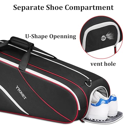 Ytonet Tennis Bag 6 Rackets, Large Tennis Racket Bag for Men Women with Insulated Pocket Shoe Compartment Water Resistant 3-Ways Carry Padded Badminton Cover for Pro/Team/Familiy Training, Black