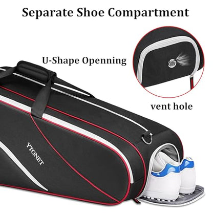 Ytonet Tennis Bag 6 Rackets, Large Tennis Racket Bag for Men Women with Insulated Pocket Shoe Compartment Water Resistant 3-Ways Carry Padded Badminton Cover for Pro/Team/Familiy Training, Black
