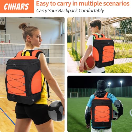 Soccer Bag - Soccer Backpack with Ball Holder,Sport Equipment Bags gifts for soccer stuff Water resistant Includes Separate Cleat Fit Basketball Volleyball Football - color: soccer bag orange