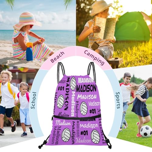 Custom Volleyball Style Drawstring Bag, Personalized Sports Ball Backpack Drawstring Sack Cinch Bags for Team Gift Party Favors, Magenta - color: Magenta