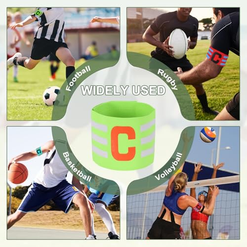 Captain Arm Bands for Soccer, Soccer Captain C Armband, Classic Striped Elastic Protective Arm Badge Player Bands - color: Fluorescent Green
