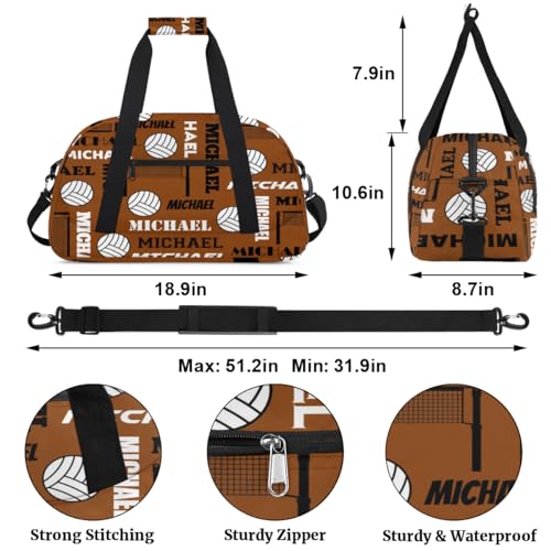 Custom Volleyball Gym Bag Duffel Bag for Women Men, Personalized Name Sport Bag Overnight Bags Customized Travel Weekender Bag, Brown - color: Brown