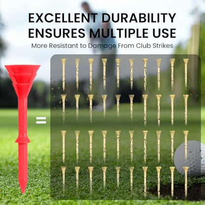 VEASAERS Golf Tees Plastic 3 1/4 inch Unbreakable 30 Pack with Pouch Bag, Durable Stable Available 83 mm Long Tee for Golfer Practice - color: Red
