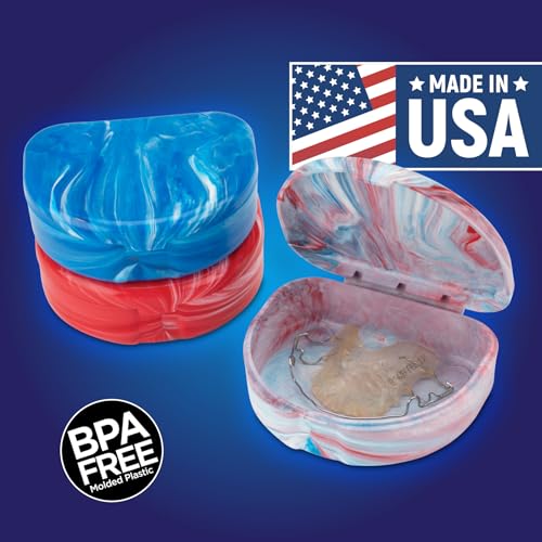 Practicon Marble Retainer Cases, Orthodontic Aligner Case, Mouth Guard Holder (3 Pack) (Patriot) - color: Patriot