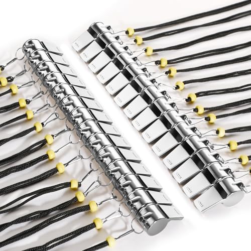 SANNIX 28 Pack Whistle, Coach Whistle with Lanyard Sports Whistles Loud Crisp Sound Whistle for Coaches Referees Training Gyms Emergency - color: Silver