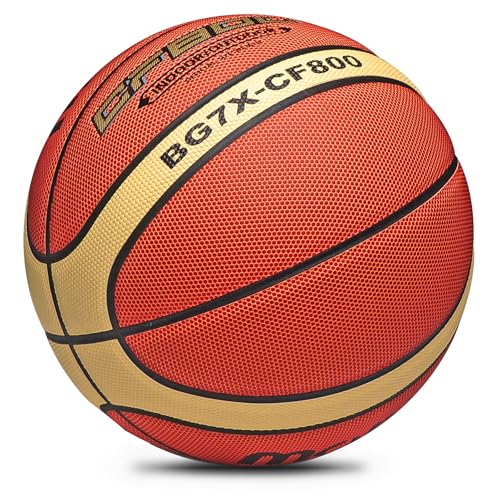 Training Soft Touch Rubber and Faux Leather Fighting Basketball, High Bounce Indoor Outdoor Basketball Gift - color: BG7X-CF800 Brown