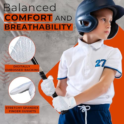 HANDLANDY Baseball Batting Gloves for Adult Youth, Grip Breathable Softball Batting Gloves Fit Men Kids Boys Girls - color: Pearl White-Kids, size: Kids Large