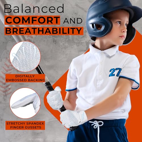 HANDLANDY Baseball Batting Gloves for Adult Youth, Grip Breathable Softball Batting Gloves Fit Men Kids Boys Girls - color: Pearl White-Kids, size: Kids Medium
