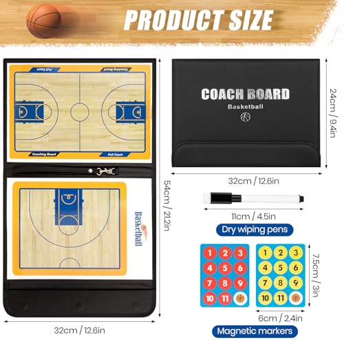 Foldable Basketball Coaching Board, Magnetic Tactics Clipboard with Dry Erase Marker and Magnetic Markers, Portable Lightweight Strategy Board for Coaches Training and Matches, Great Gift for Coach