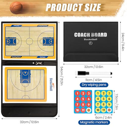 Foldable Basketball Coaching Board, Magnetic Tactics Clipboard with Dry Erase Marker and Magnetic Markers, Portable Lightweight Strategy Board for Coaches Training and Matches, Great Gift for Coach