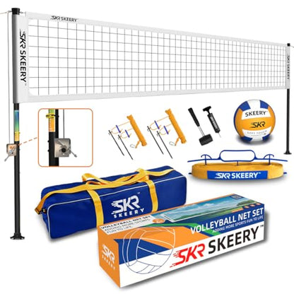 SKEERY Outdoor Heavy Duty Volleyball Net Set, Anti-Sag Design, Adjustable Aluminum Poles, Portable Volleyball Net for Backyard,Grass and Beach