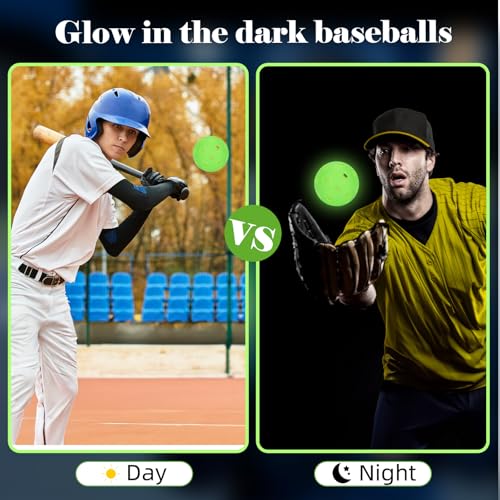 Coopay 6/12 Pack Practice Balls Glow in The Dark Baseballs Plastic Soft Baseballs with Drawstring Bag for Indoor Outdoor Night Training, Backyard Games Batting Hitting Softballs - color: Green, style: 12 Pack