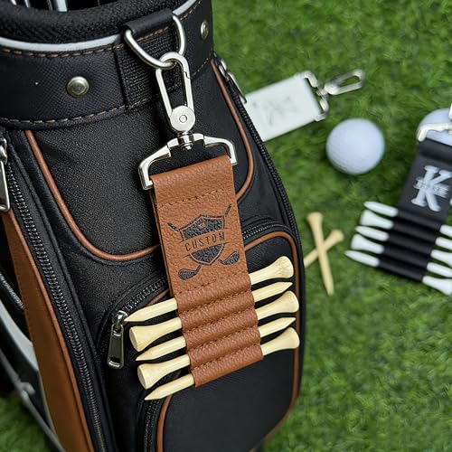 Personalized Golf Tee Holder with 5 Tees, Leather Golf Tee Strap with Clip, Custom Name Golf Accessories, Golf Gift for Men & Dad