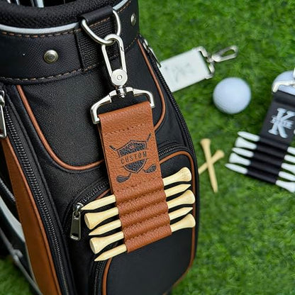 Personalized Golf Tee Holder with 5 Tees, Leather Golf Tee Strap with Clip, Custom Name Golf Accessories, Golf Gift for Men & Dad