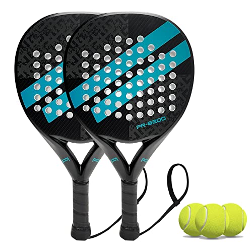 Padel Racket Carbon Fiber Surface with EVA Memory Flex Foam Core Lightweight Padel Racquet - color: sky-blue 2pcs