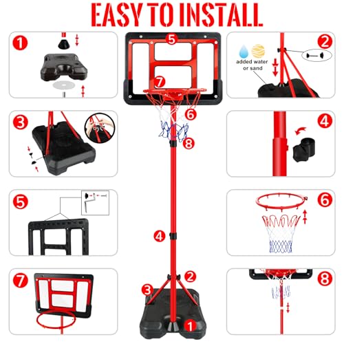 Kids Basketball Hoop with Stand, Adjustable Basketball Set, Toddler Basketball Toys for Boys Age 3 4 5 6 7 8, Indoor Outdoor Backyard Sport Game Gifts - style: Red Basketball Hoop