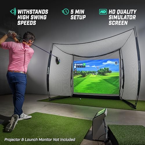 GoSports Range Cage 10 ft x 8 ft Golf Net Cage – Indoor & Outdoor Golf Practice Net for Full Swing Training and Home Golf Simulator Setups