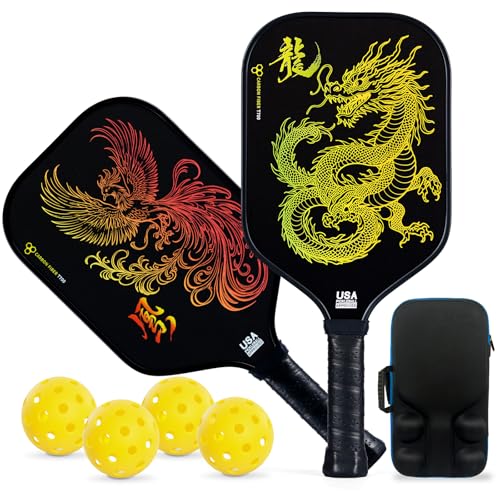 Pickleball Paddles Set of 2 and 8 Balls – Lightweight Carbon Fiber Pickleball Paddles, Durable 2 Paddles + 8 Outdoor Balls + Bag, Best for Beginner & Pro