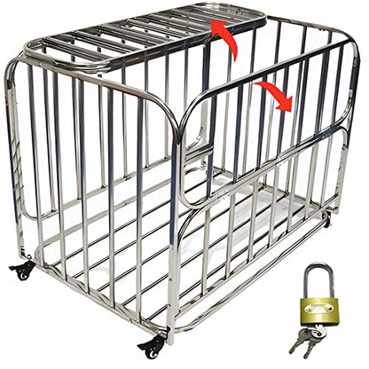 LZMZMQ Heavy Duty Rolling Ball Cart with Lockable Wheels, Volleyball Basketballs Footballs Storage Cage, for Gym/Kindergarten/School/Garage, Stainless Steel