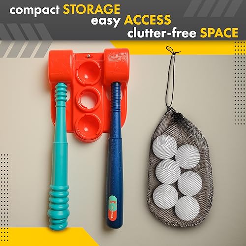 T Ball Stand for Kids and Toddlers 1-3, 3-5, 5-8. Baseball Set Includes 6 Large Balls, an Adjustable Tball Batting Tee, and a Pitching Machine. Kids Bat and Ball, T-Ball Sets for Kids - style: BLUE T BALL