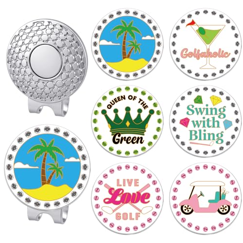 AmazingSpark Golf Ball Markers with Magnetic Hat Clip Funny Bling Golf Ball Markers Divot Tool Accessories Removable Attaches Easily to Hat Gifts for Women Men Sport Players