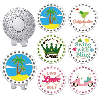 AmazingSpark Golf Ball Markers with Magnetic Hat Clip Funny Bling Golf Ball Markers Divot Tool Accessories Removable Attaches Easily to Hat Gifts for Women Men Sport Players