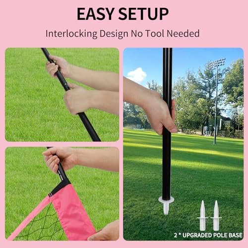 20FT Outdoor Volleyball Net Set System for Backyard Beach with Anti-Sagging Net, Iron Adjustable Height Poles, Soft PU Volleyball and Pump, Carry Bag - Instant Set Up & Durable - color: Pink
