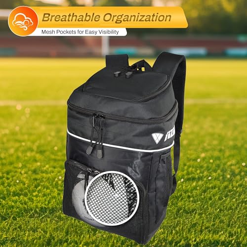 Vizari Soccer Backpack Soccer Bag | Water resistant Durable Equipment Bag for Football, Basketball, Volleyball | Cleats and Ball Compartment - Red,Blue,Black