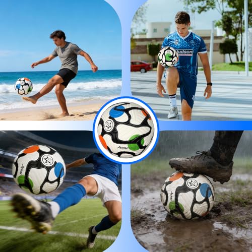 Soccer Ball Size 5,Waterproof PU Leather,Seamless Surface,Official Match Ball, Soccer Balls Training,with Pump & Needles