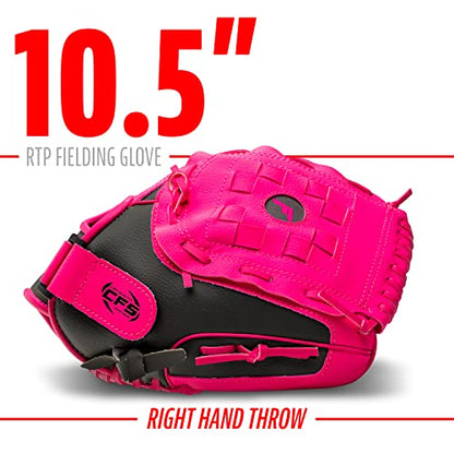 Franklin Sports RTP Kids Baseball Gloves - Child's Teeball Glove + Ball Set - Boys + Girls Mitt Set - Kids + Toddler - Right Hand Throw - 10.5" - Pink