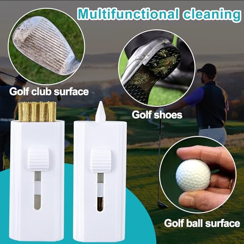 PAGOW 2 Pack Retractable Golf Club Cleaner Brush, Portable Double-Sided Golf Club Brush Groove Cleaner-Multicolor - color: White