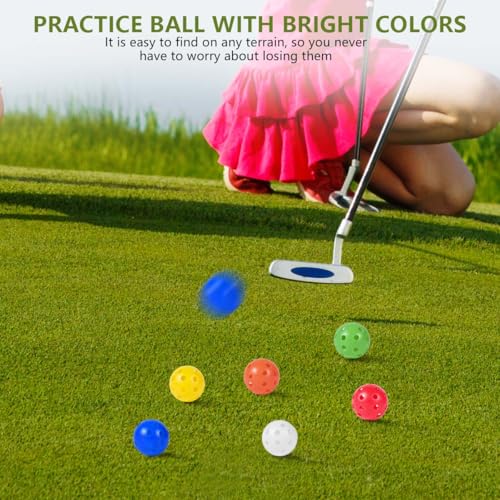 KISEER 90 Pack Colorful Plastic Practice Golf Balls Airflow Hollow Training Golf Balls with Nylon Mesh Bags for Driving Range, Swing Practice, Outdoor or Home Use