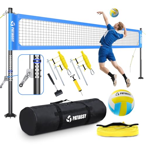 Professional Heavy Duty Volleyball Net Set for Backyard & Beach, Outdoor Net System with Steel Anti-Sag Winch, 32FT Reinforced Net, Height Adjustable Rust-Resistant Aluminum Poles, Portable Carry Bag - color: D-Blue