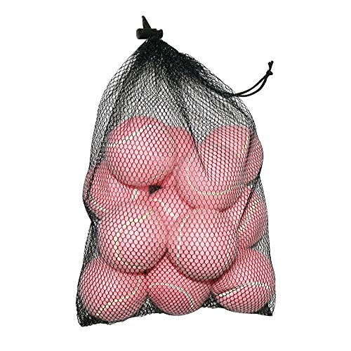 URBEST Tennis Ball 12 Packs Training Tennis Balls Practice Balls for Novice Player, Pet Dog Playing Balls with Mesh Carry Bag - color: Light Pink