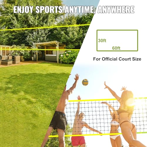VEVOR Portable Volleyball Net Set, Adjustable Height Steel Poles with PVC Volleyball Pump, Carrying Bag for Beach Backyard