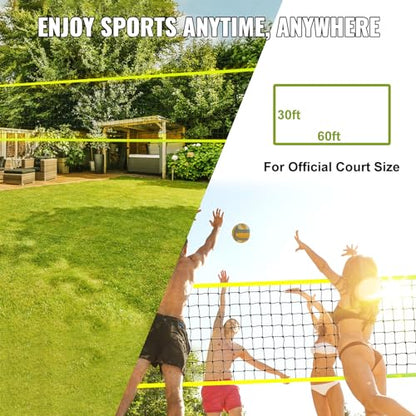 VEVOR Portable Volleyball Net Set, Adjustable Height Steel Poles with PVC Volleyball Pump, Carrying Bag for Beach Backyard
