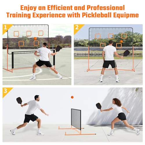 GCCSJ Pickleball Rebound Net, Pickleball Rebounder Training Equipment, for Single Player Practice Hitting, Doubles, Suitable for Garage, Backyard, Park, Indoor and Outdoor (Orange)