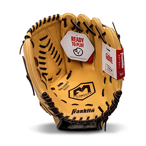 Franklin Sports Field Master Baseball + Softball Glove - Field Master Adult + Youth Baseball + Softball Mitt - Men's + Women's Gloves - Right Hand Throw - color: Camel, style: 13" - Basket “V” Web