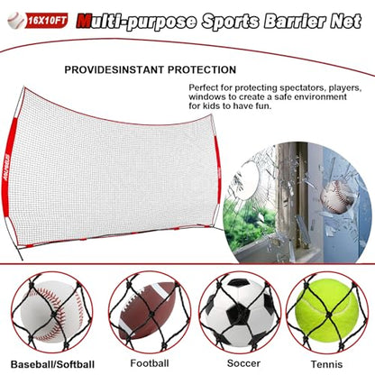 Sports Barrier Net,Sports Net,Barricade Backstop Net,Perfect for Baseball,Softball,Soccer, Basketball,Lacrosse - style: 16X10Ft-Red