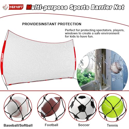 Sports Barrier Net,Sports Net,Barricade Backstop Net,Perfect for Baseball,Softball,Soccer, Basketball,Lacrosse - style: 20X10Ft-Red