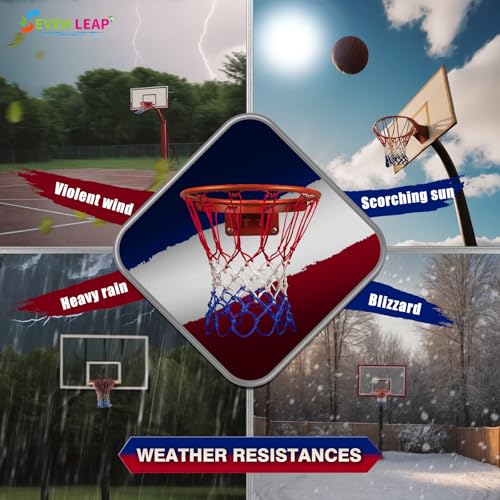 Heavy Duty Basketball Net Replacement - 2025 Upgrade Thick Professional All-Weather Anti-Whip Nets, 12 Loops Red/White/Blue Color, Fits Standard Outdoor Rims