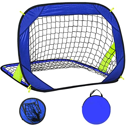 EVERRUSH Pop Up Soccer Goals Nets for Backyard Beach Soccer Training Net Mini Portable Foldable Lightweight Indoor + Outdoor Football Goal with Carry Bag - style: Blue