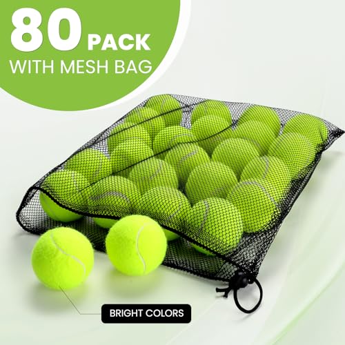 FURWEY Tennis Balls, 12/24/36/80 Pack Bulk Tennis Balls Pressureless Tennis Ball, Come with Mesh Bag for Easy Transport,Pet Dog Playing Balls, Good for Beginner Training Ball - size: 80P