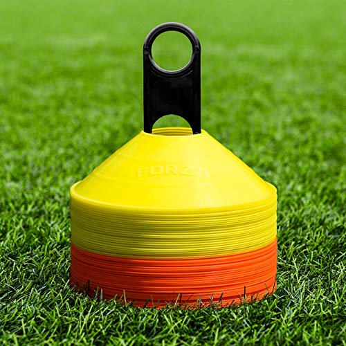 FORZA Multi-Sport Training Marker Cones | Pack of 50 or 1000 Soccer Cones in 8 Vibrant Colors - Durable Construction, Portability and Convenient Storage with Holder - color: Orange & Yellow, size: Pack of 50