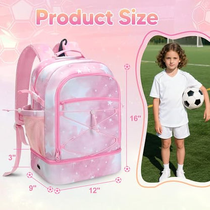 Smasrob Soccer Bags for Girls with Separate Ball Pocket and Shoe Compartment, Sports Backpack for Soccer, Basketball, Volleyball - color: Pink