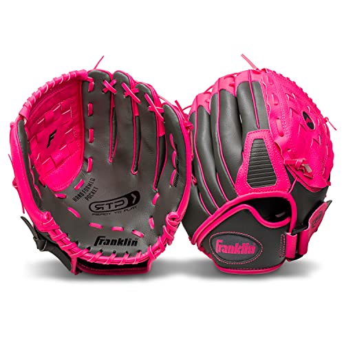 Franklin Sports RTP Kids Baseball Gloves - Child's Teeball Glove + Ball Set - Boys + Girls Mitt Set - Kids + Toddler - Right Hand Throw - 10.5" - Pink