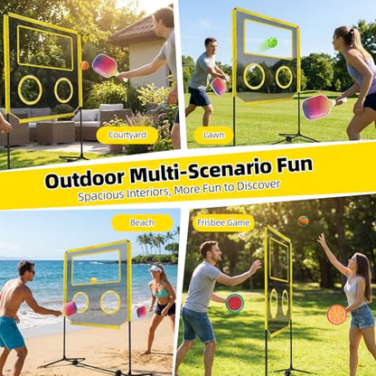Indoor Paddle Game with Net, Portable Pickleball Set with Net for Family or Solo Fun, All in One Outdoor Sports - Badminton, Pingpong, Tennis for Lawn, Backyard, Camping, Beach